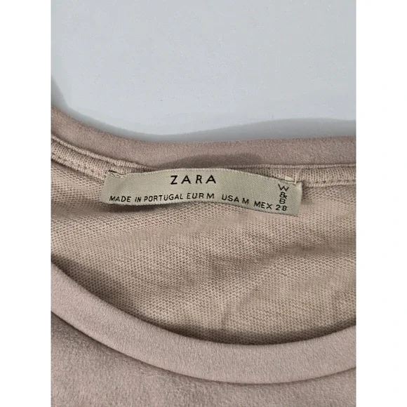 ZARA Faux Suede Fur Trim Sleeveless Top Tunic Tan Beige Size Medium Soft Boho - Picture 5 of 5